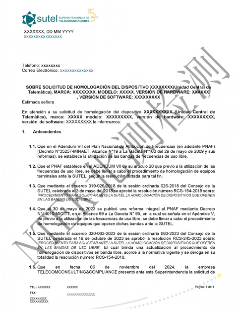 哥斯達(dá)黎加SUTEL認(rèn)證證書